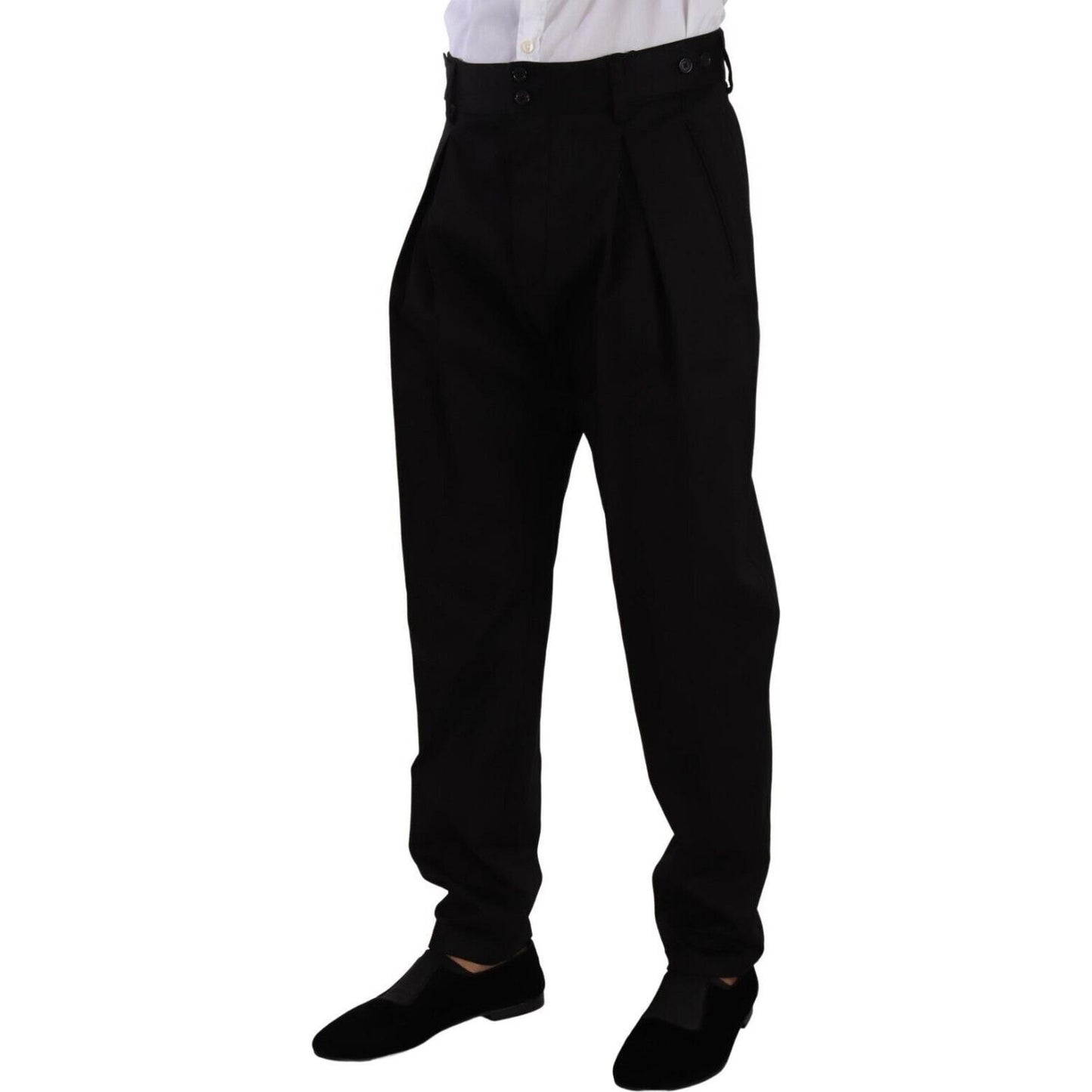 Dolce & Gabbana Black Cotton High Waist Men Trouser Dress Pants PAN72765 - 48