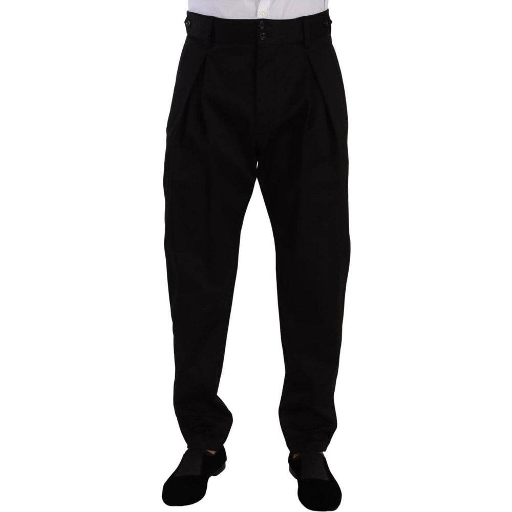 Dolce & Gabbana Black Cotton High Waist Men Trouser Dress Pants PAN72765 - 48