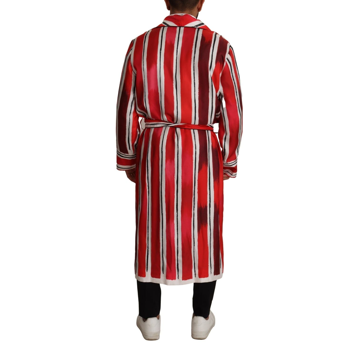 Dolce & Gabbana Red White Striped Silk Mens Night Gown Robe