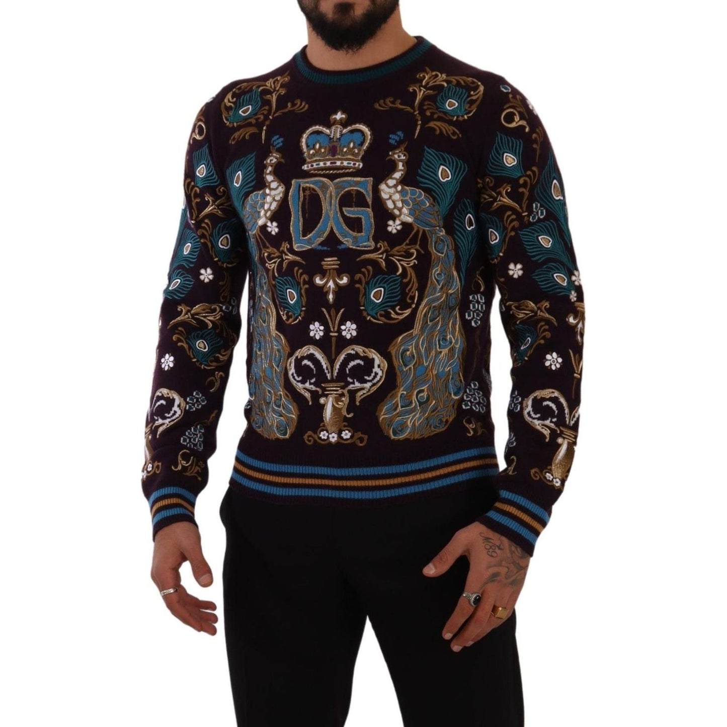 Dolce & Gabbana Bordeaux Cashmere DG Crown Embroidered Sweater