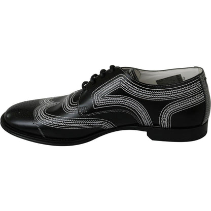 Dolce & Gabbana Black Leather Derby Formal White Lace Shoes