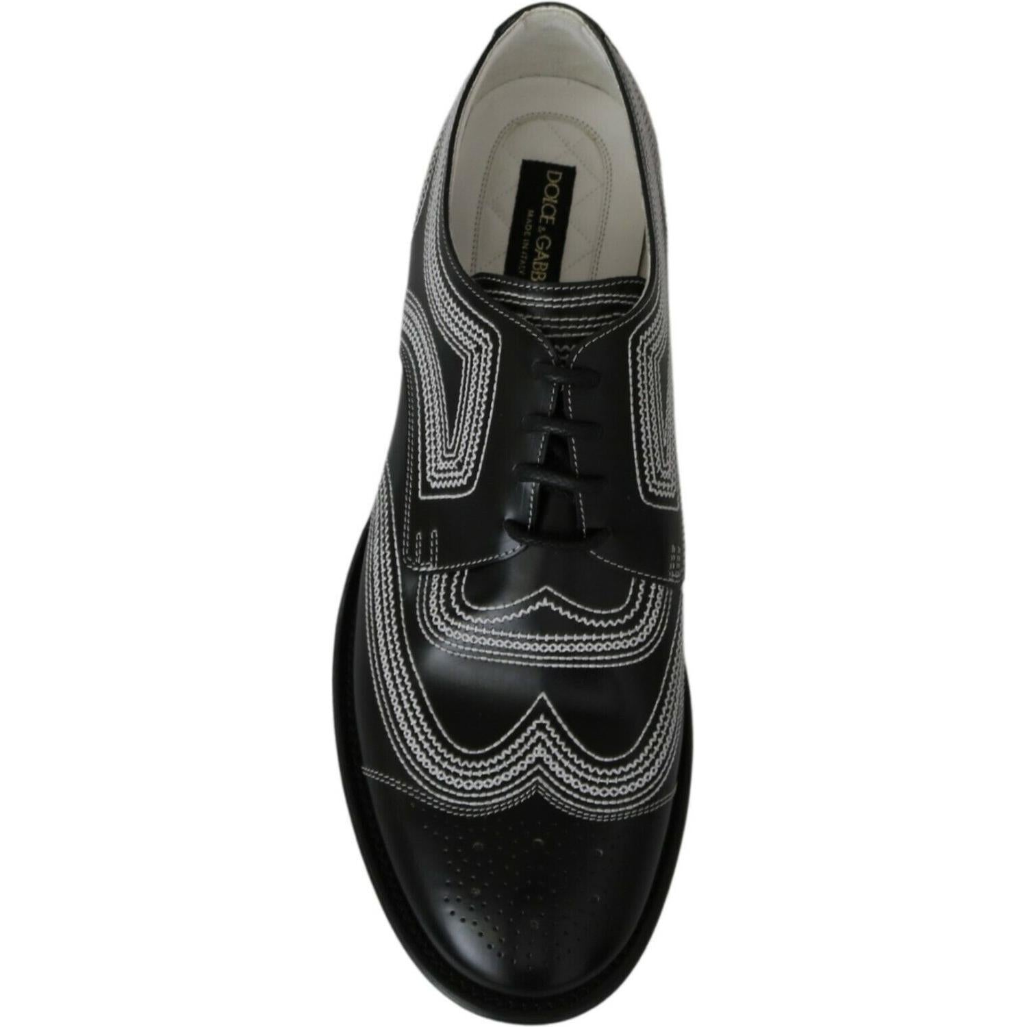 Dolce & Gabbana Black Leather Derby Formal White Lace Shoes