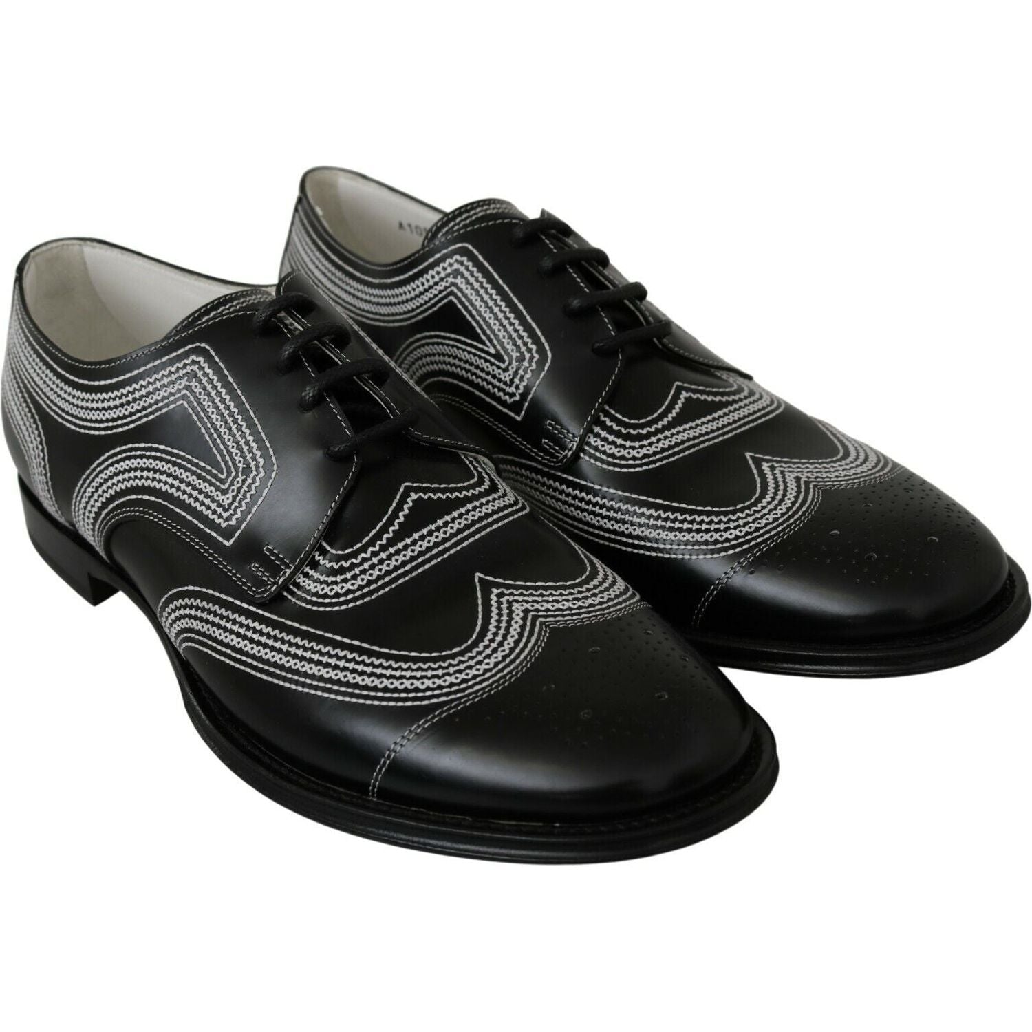 Dolce & Gabbana Black Leather Derby Formal White Lace Shoes