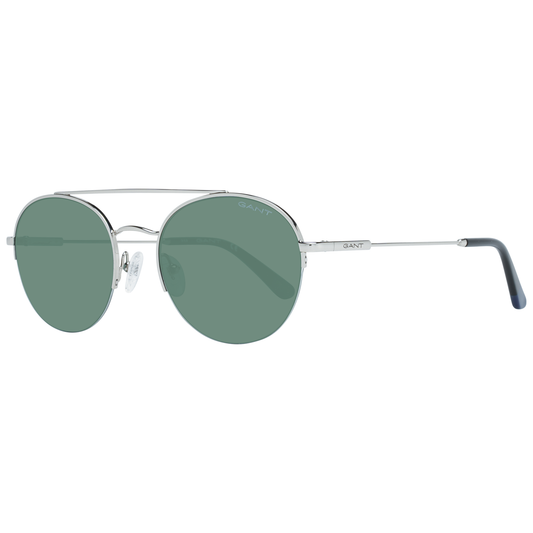 Gant gray men's sunglasses with gray metal half-rim frame, green plastic lenses, UVA/UVB protection, style round. Includes branded case.