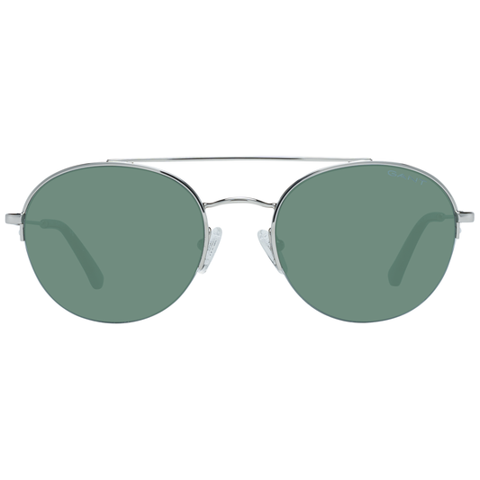 Gant Grey Metal Half-Rim Round Sunglasses for Men with Green Lenses, 100% UVA & UVB Protection, Includes Branded Case