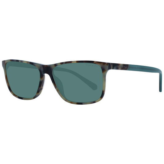 Gant brown unisex square sunglasses with green lenses, full-rim plastic frame, offering 100% UVA & UVB protection. Stylish eyewear.