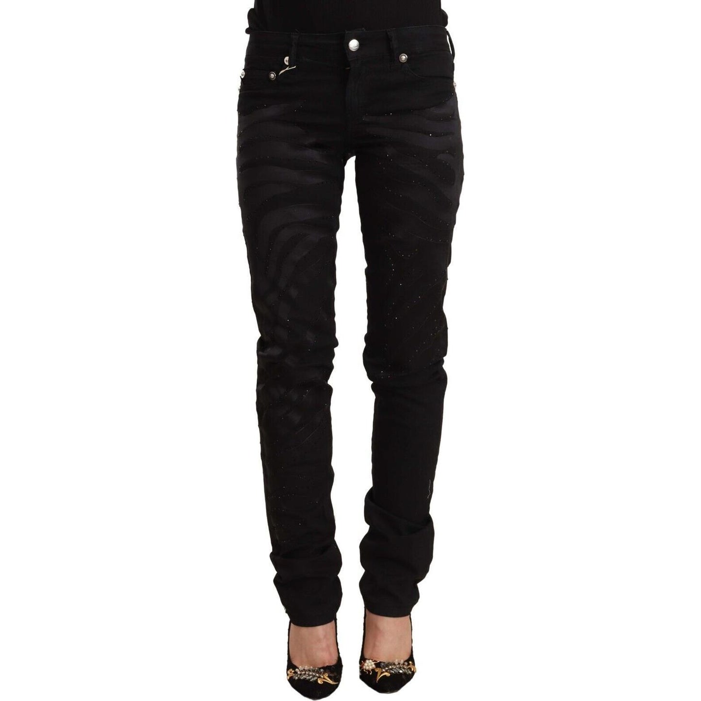 Just Cavalli Black Mid Waist Embellished Skinny Jeans