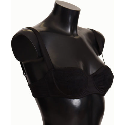 Dolce & Gabbana Black Polka Dot Satin Lace Balconette Bra
