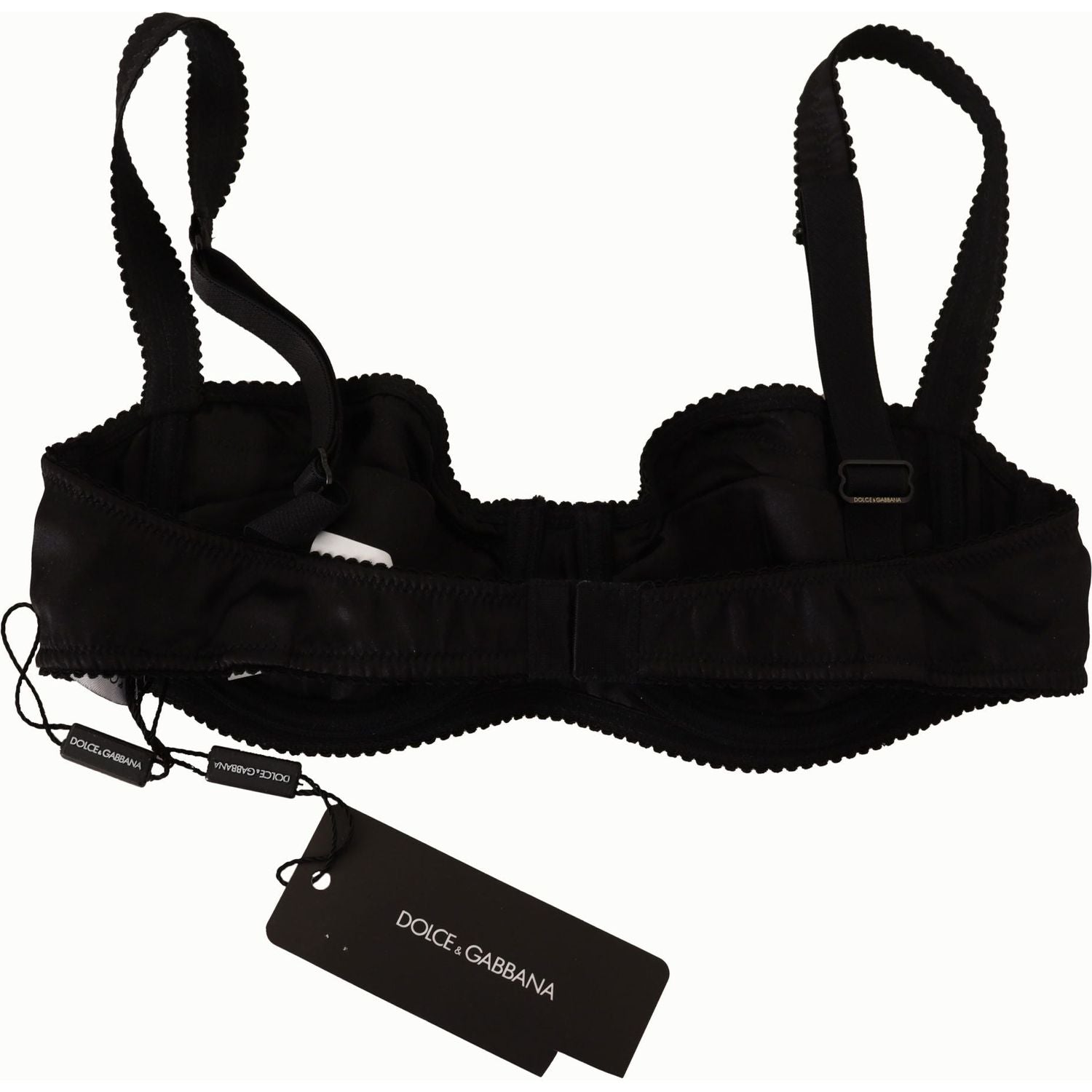 Dolce & Gabbana Black Polka Dot Satin Lace Balconette Bra