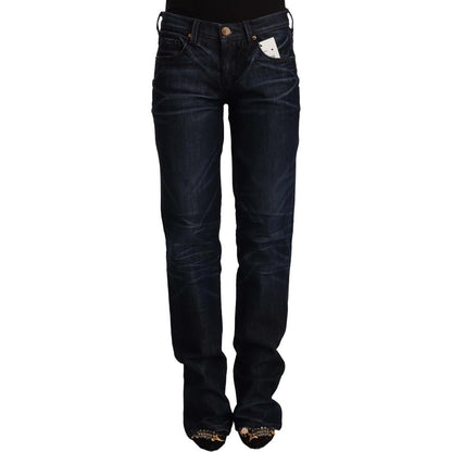 Ermanno Scervino Dark Blue Mid Waist Cotton Denim Straight Jeans
