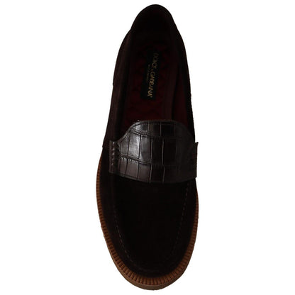 Dolce & Gabbana Brown Suede Leather Slip On Flats Moccasin Shoes