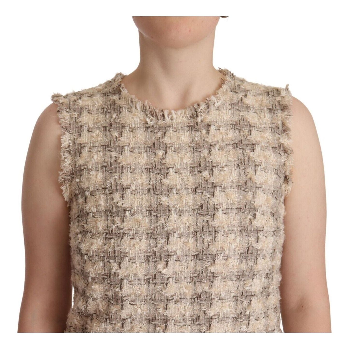 Dolce & Gabbana Beige Checkered Sleeveless Mini Shift Dress