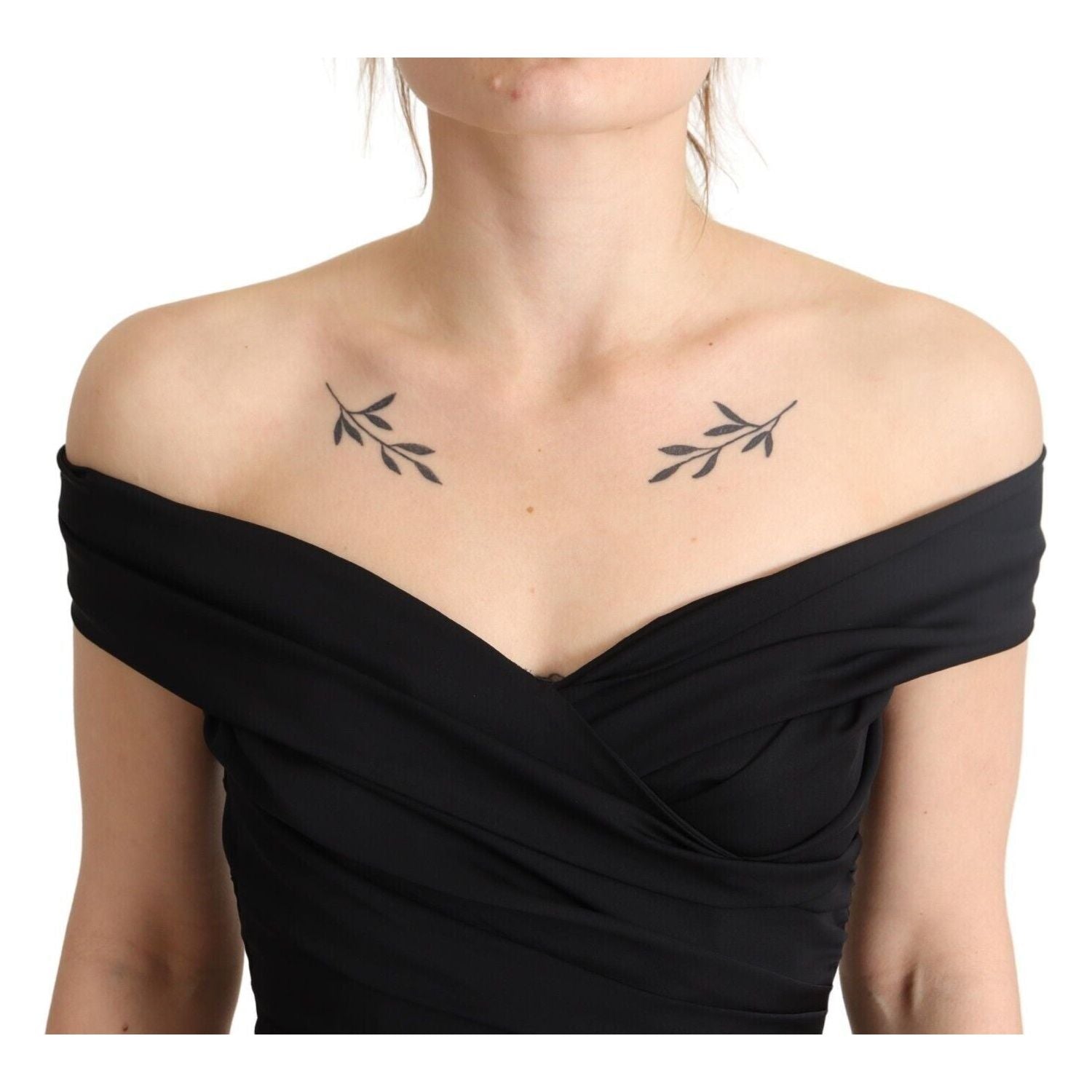 Dolce & Gabbana Bodycon Black Silk Off Shoulder Sheath Bodycon Dress