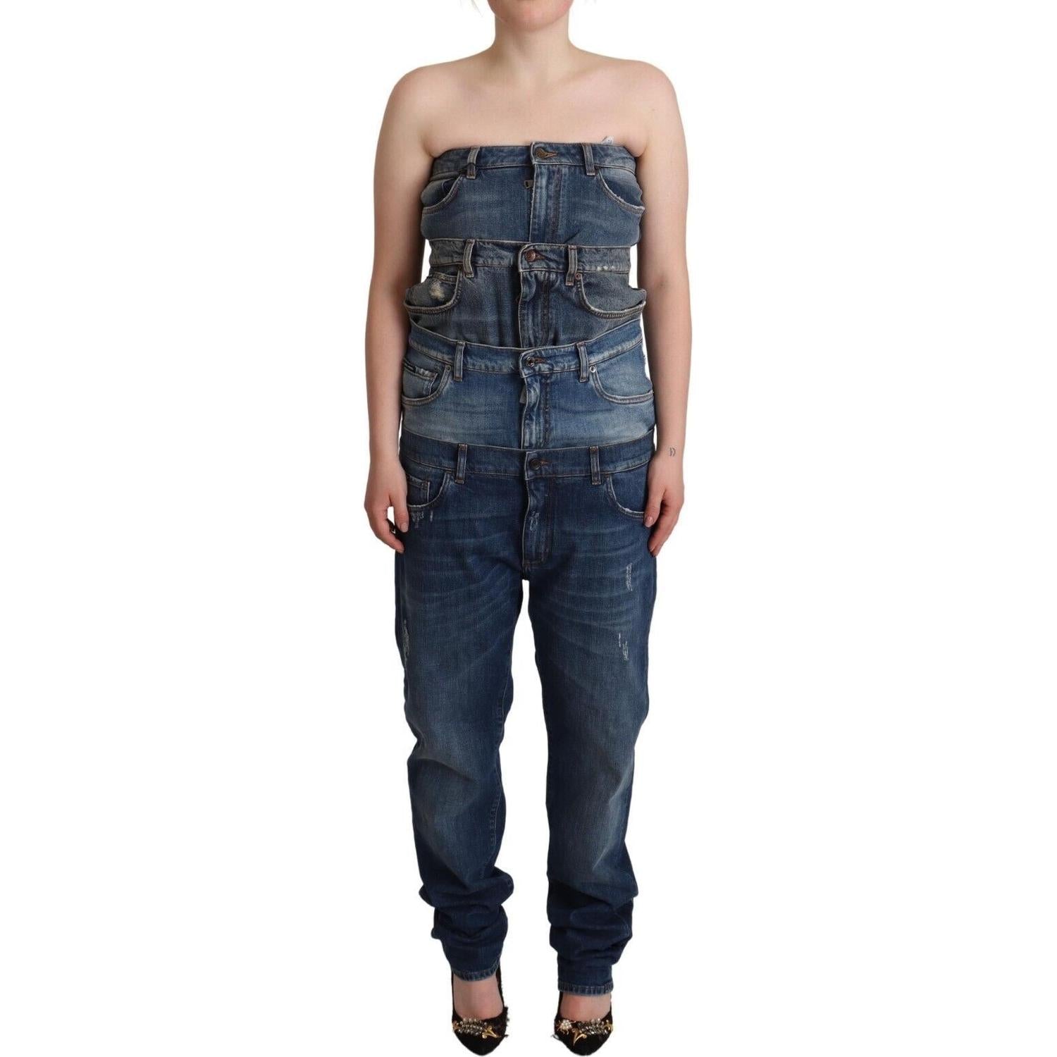 Dolce & Gabbana Dark Blue Cotton Strapless Denim Jumpsuit Dress