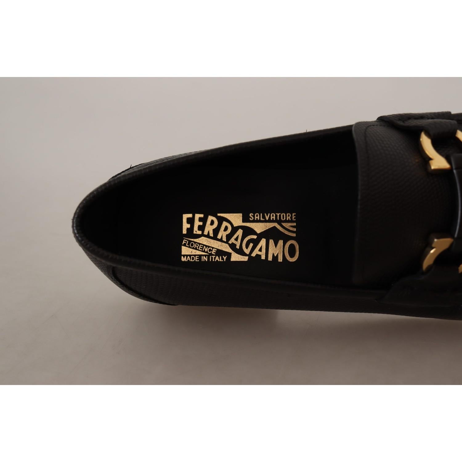 Salvatore Ferragamo Black Calf Leather Moccasins Loafers Shoes