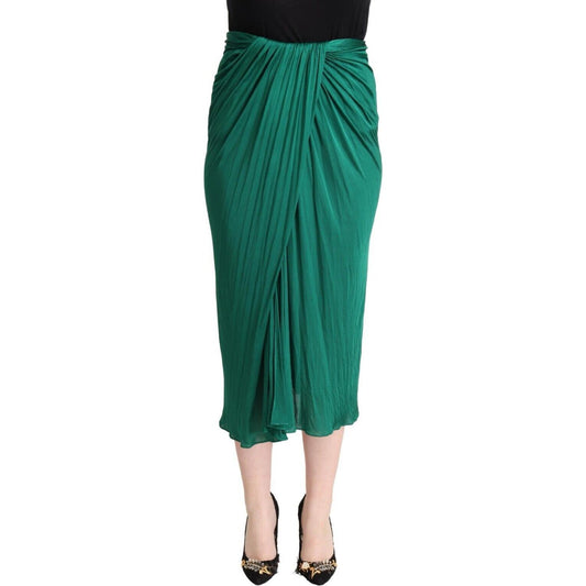 Dolce & Gabbana Dark Green High Waist Midi Pencil Cut Pleated Skirt