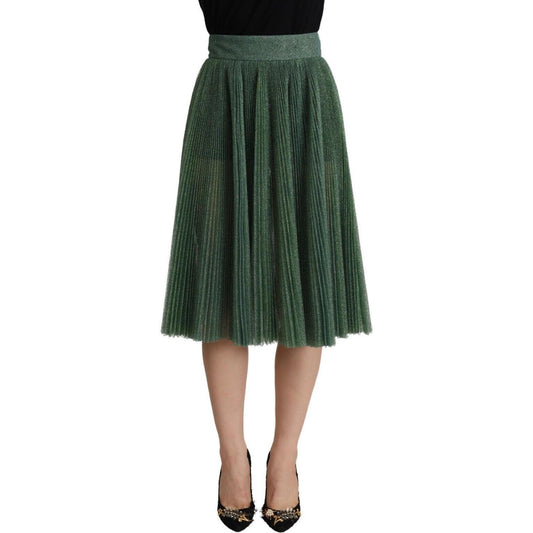 Dolce & Gabbana Metallic Green High Waist A-line Pleated Skirt SKI1801 - 40