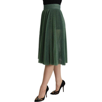 Dolce & Gabbana Metallic Green High Waist A-line Pleated Skirt