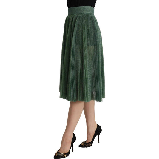 Dolce & Gabbana Metallic Green High Waist A-line Pleated Skirt SKI1801 - 40