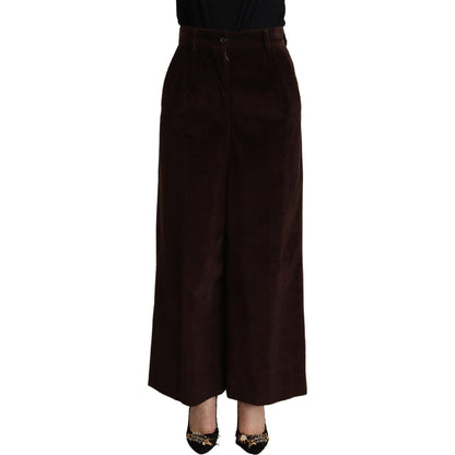 Dolce & Gabbana Black Cotton High Waist Trouser Wide Leg Pants