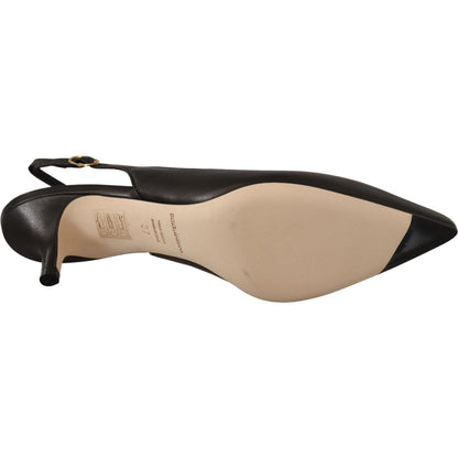 Dolce & Gabbana Black Leather Slingbacks Heels Pumps Shoes