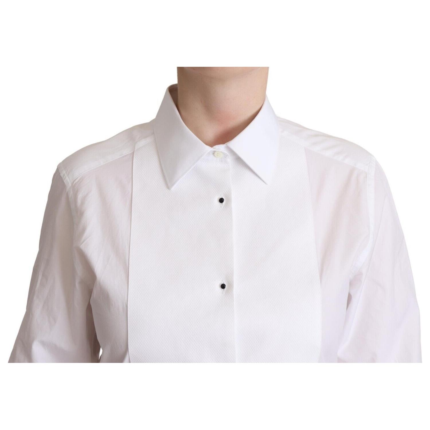Dolce & Gabbana White Cotton Dress Collared Long Sleeves Shirt Top