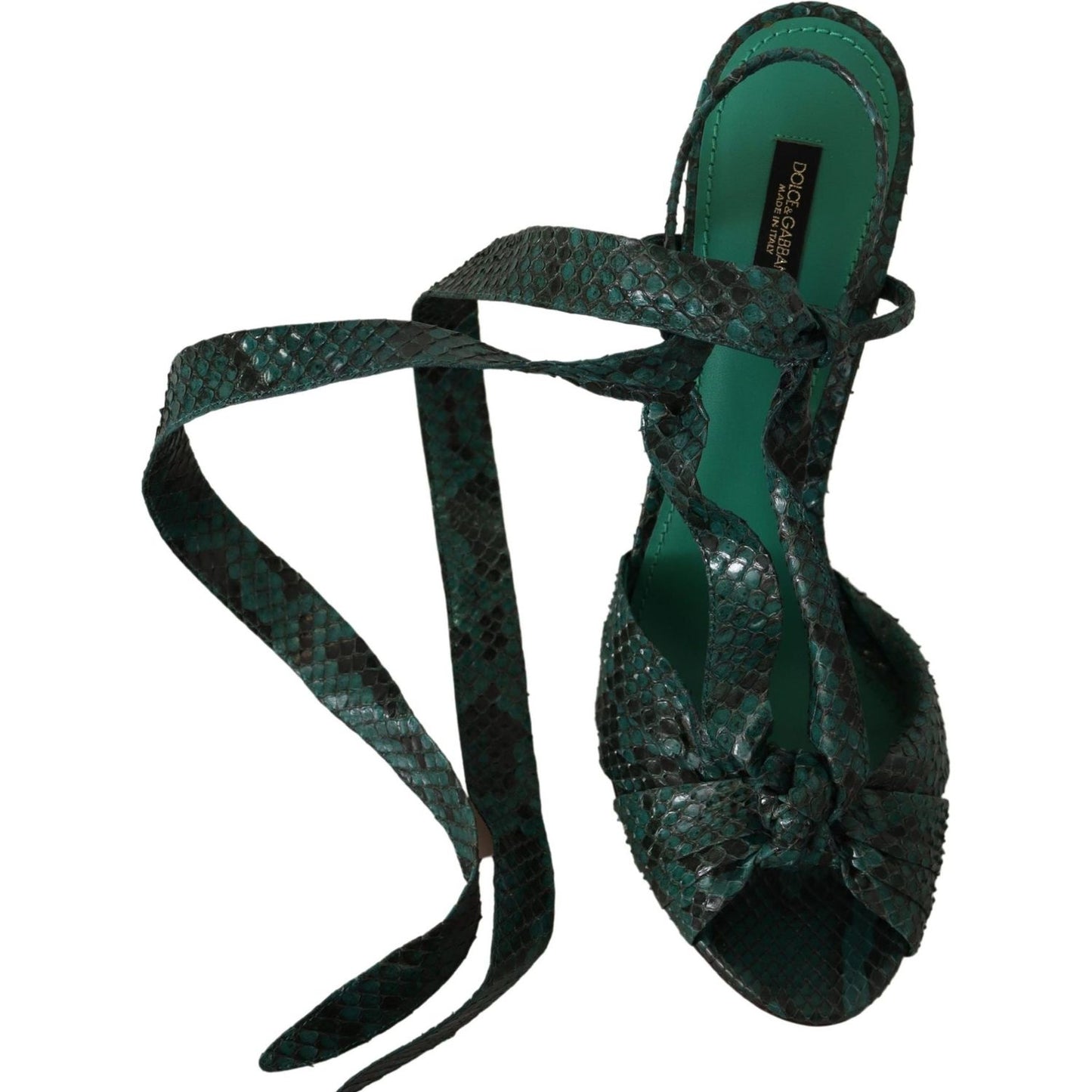 Dolce & Gabbana Green Python Strap Sandals Heels Shoes