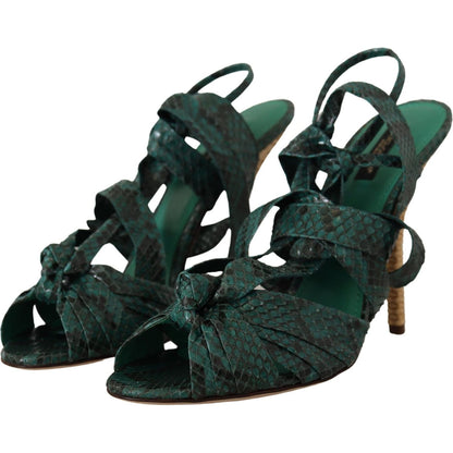 Dolce & Gabbana Green Python Strap Sandals Heels Shoes