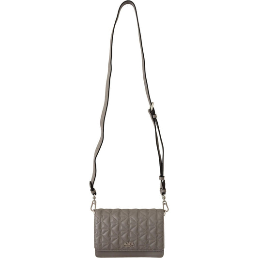 Karl Lagerfeld Elegant Grey Leather Crossbody Bag 8720092391252