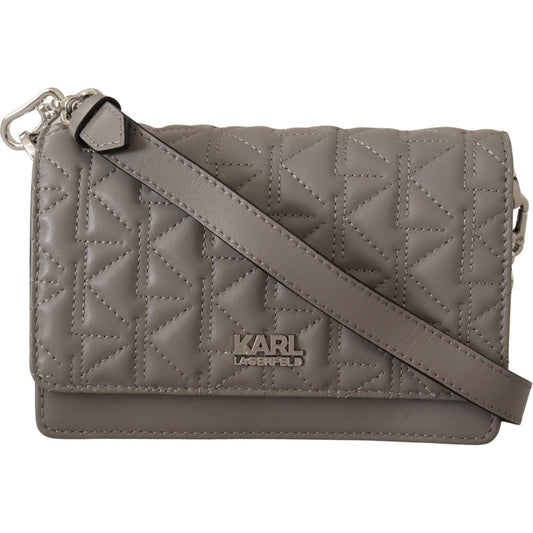 Karl Lagerfeld Elegant Grey Leather Crossbody Bag 8720092391252