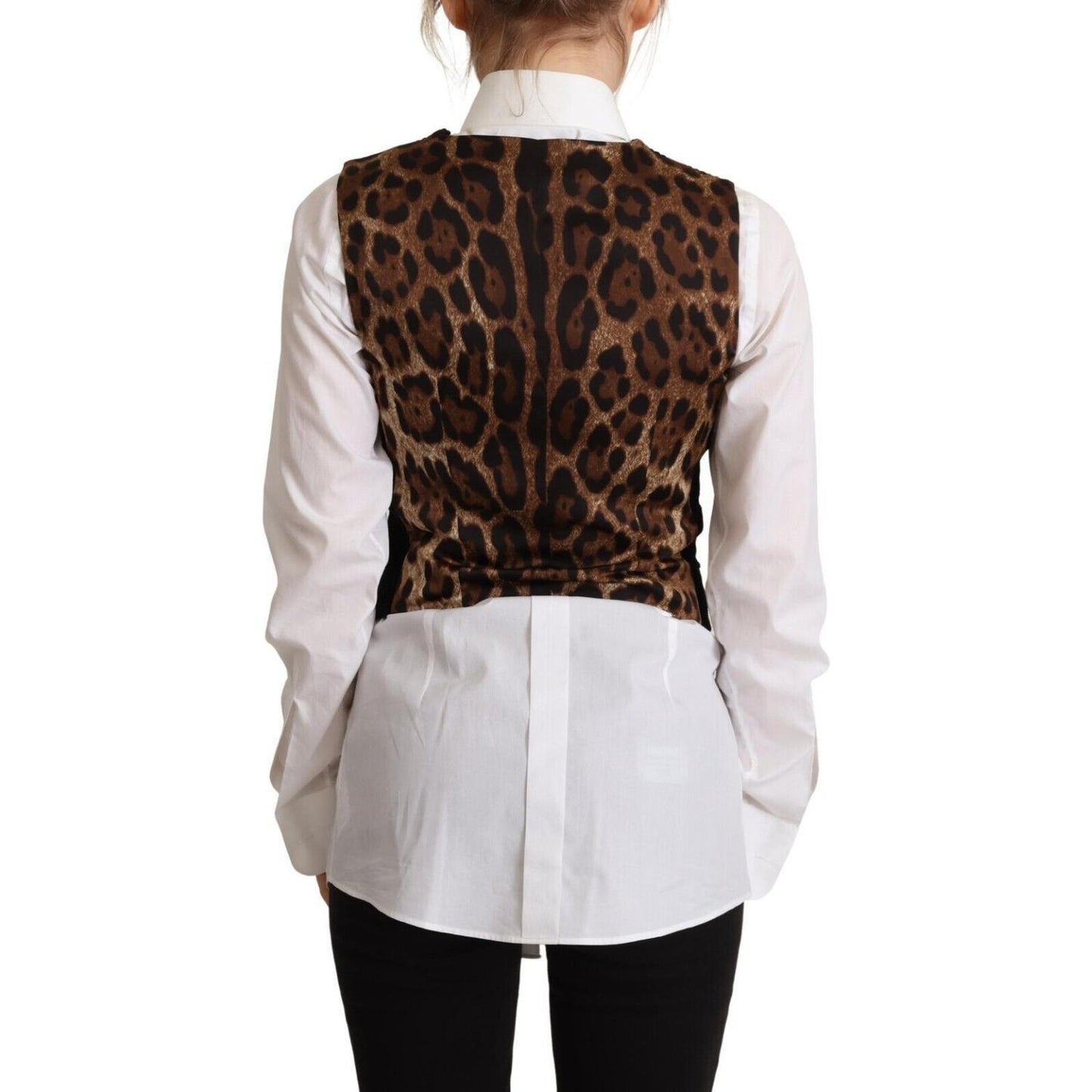Dolce & Gabbana Black V-neck Leopard Corduroy Button Vest Top TSH7621 - 40
