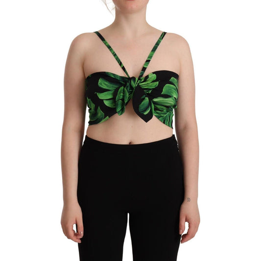 Dolce & Gabbana Black Green Leaf Silk Halter Cropped Top TSH7637 - 48