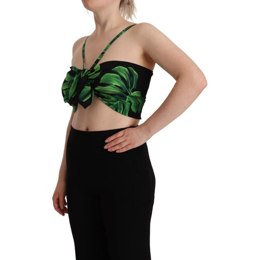 Dolce & Gabbana Black Green Leaf Silk Halter Cropped Top TSH7637 - 48
