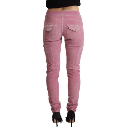 Acht Pink Cotton Low Waist Skinny Denim Cargo Jeans