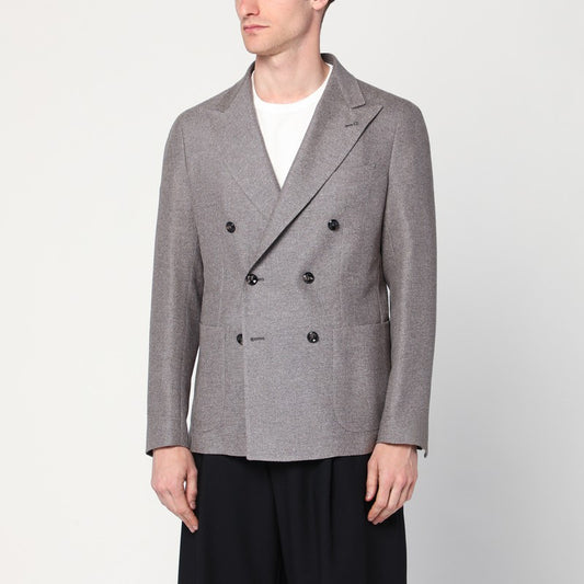 Tagliatore Taupe double-breasted jacket in silk and wool