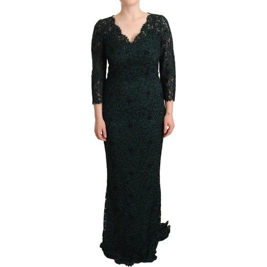 Dolce & Gabbana Green Floral Lace Maxi Floor Length Dress DR28312 - 44