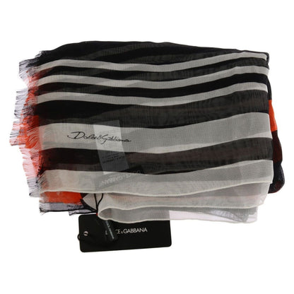 Dolce & Gabbana Multicolor Striped Silk Shawl Fringes Scarf