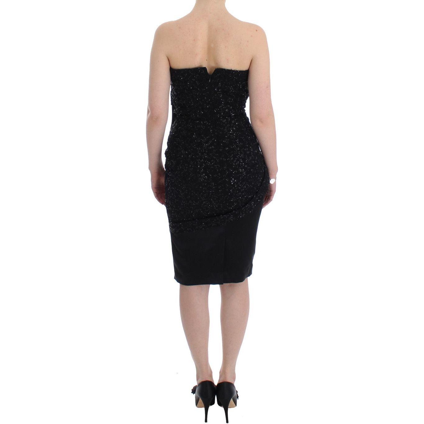 Masha Ma Black Strapless Embellished Pencil Dress