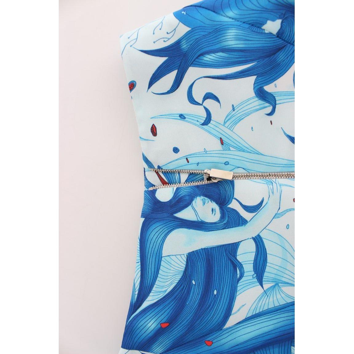 Koonhor Blue Peplum Fresco-Print Straight Pencil Skirt