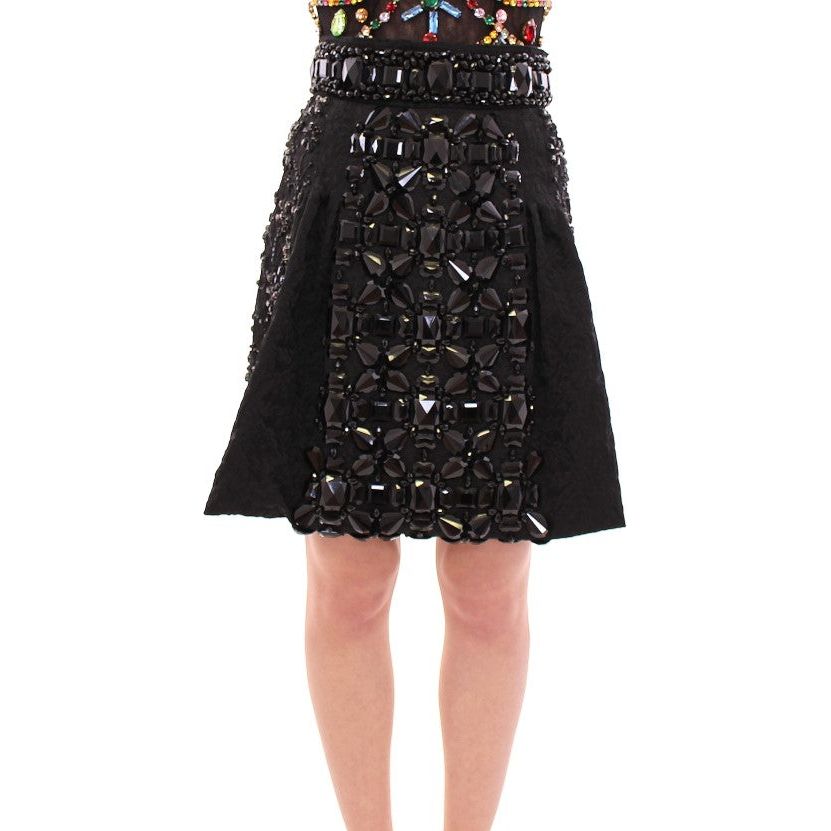 Dolce & Gabbana Black Crystal Handmade Above Knee Skirt GSD12657-1