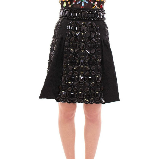 Dolce & Gabbana Black Crystal Handmade Above Knee Skirt GSD12657-1