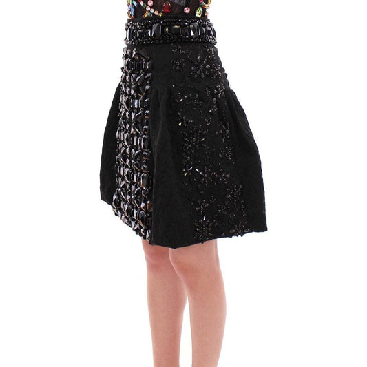 Dolce & Gabbana Black Crystal Handmade Above Knee Skirt GSD12657-1