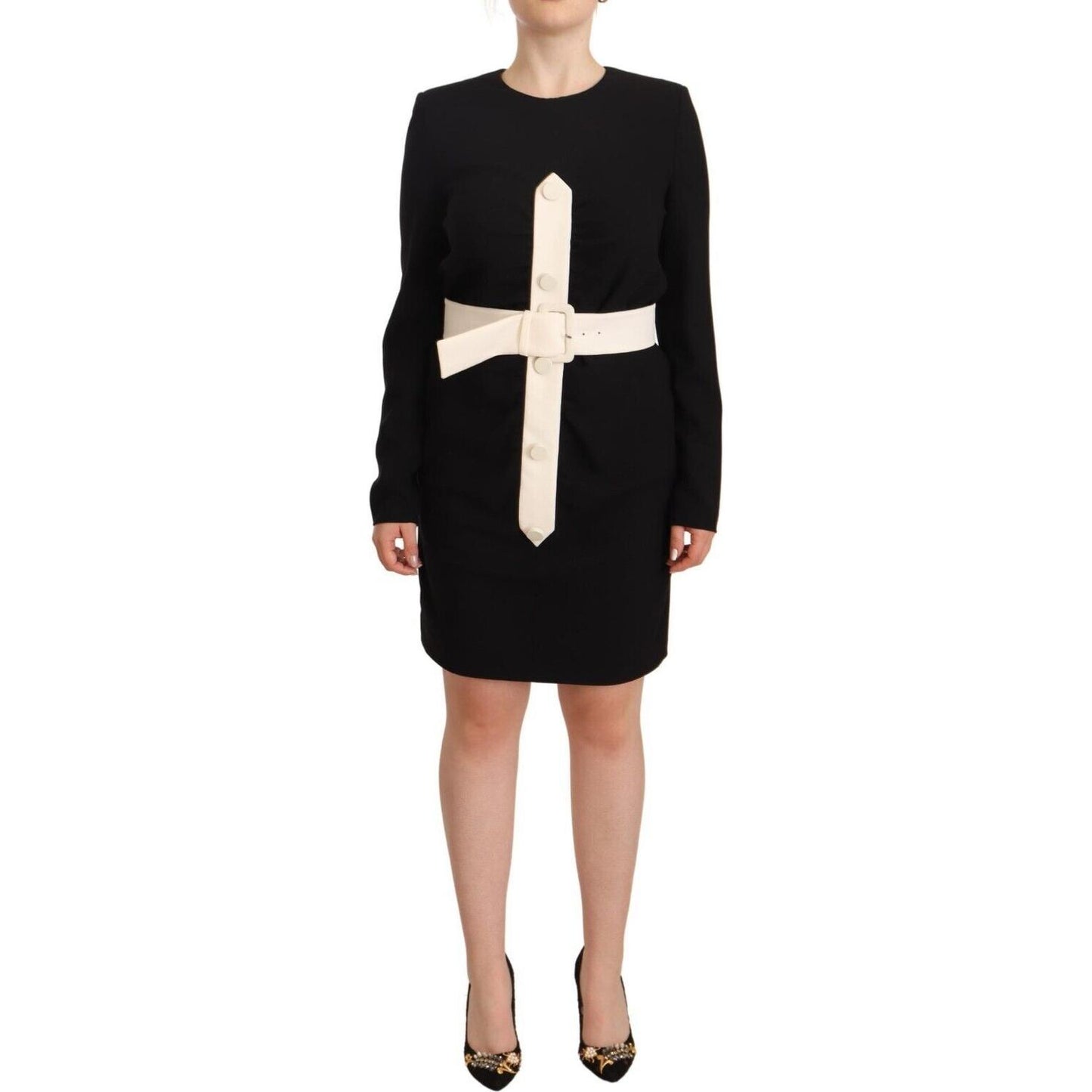 Givenchy Black Wool Long Sleeves Belted Mini Sheath Dress