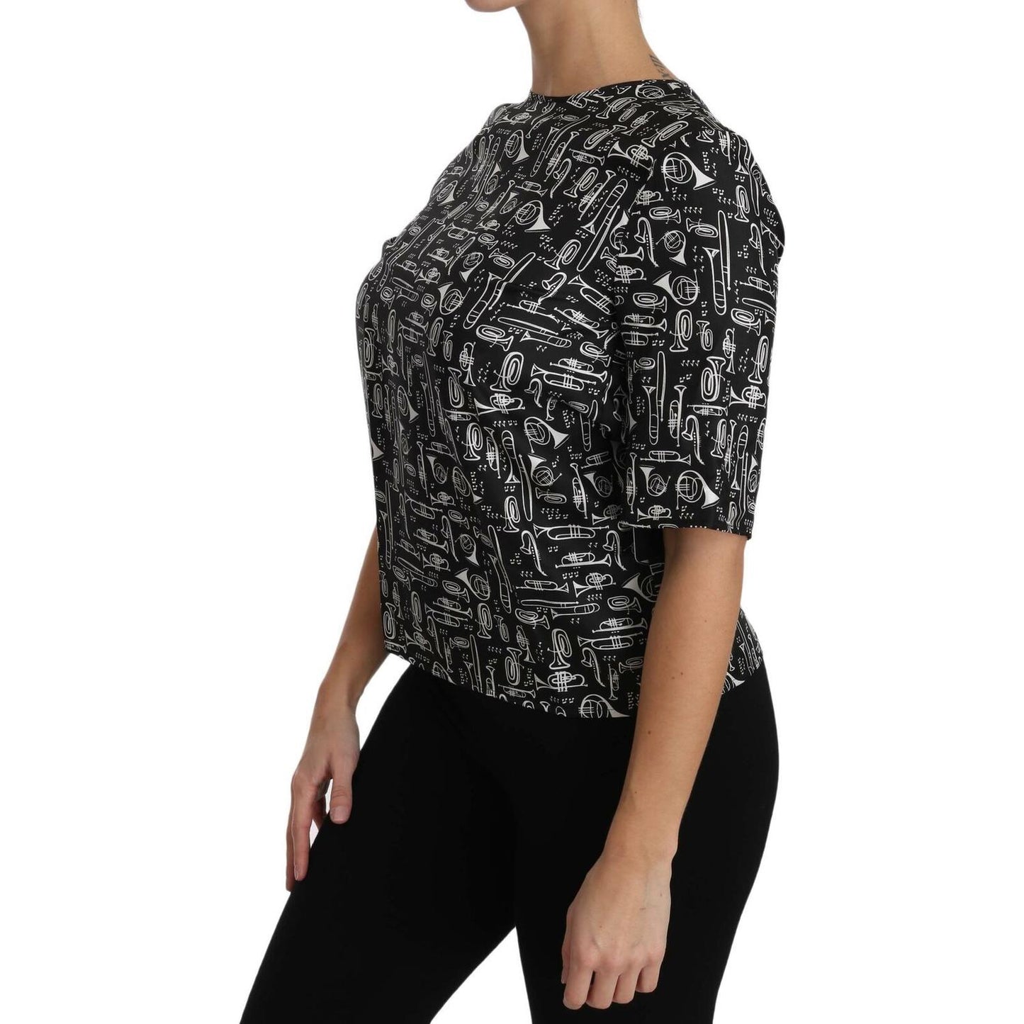 Dolce & Gabbana Black Musical Instruments Print Silk Blouse TSH2894- 36