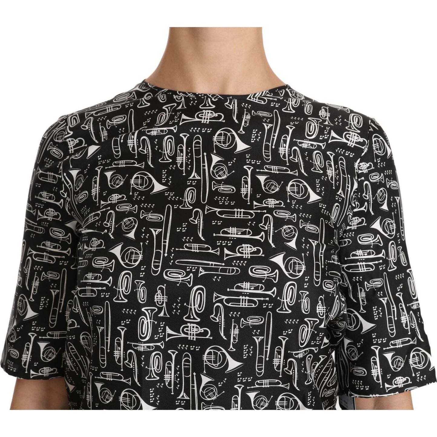Dolce & Gabbana Black Musical Instruments Print Silk Blouse TSH2894- 36