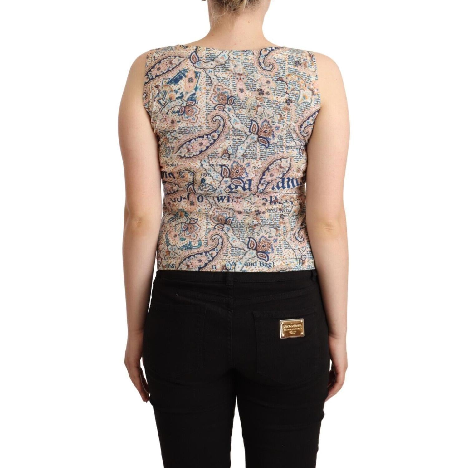 John Galliano Multicolor Cotton Sleeveless V-neck Tank Top