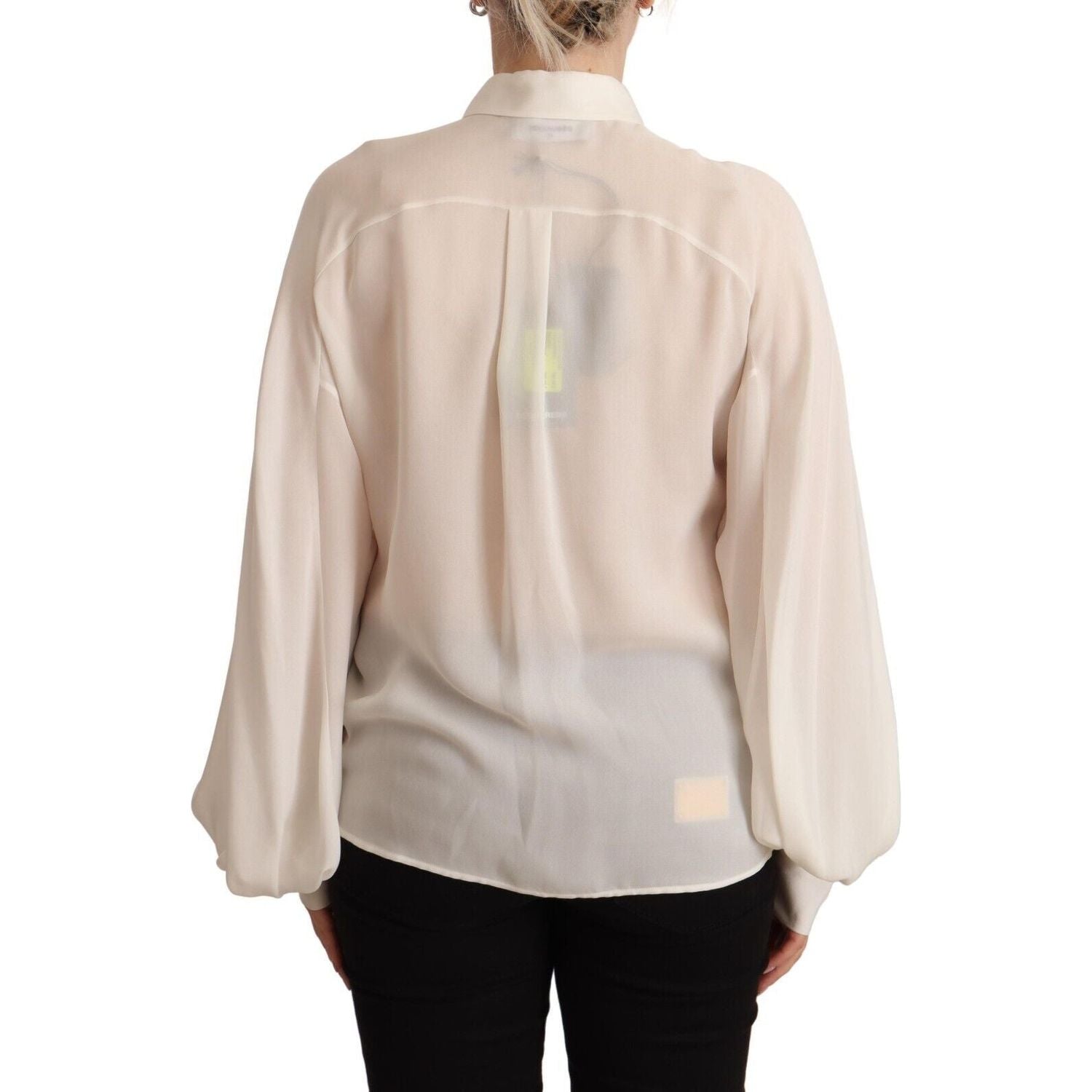Dsquared² Off White Silk Long Sleeves Collared Blouse Top