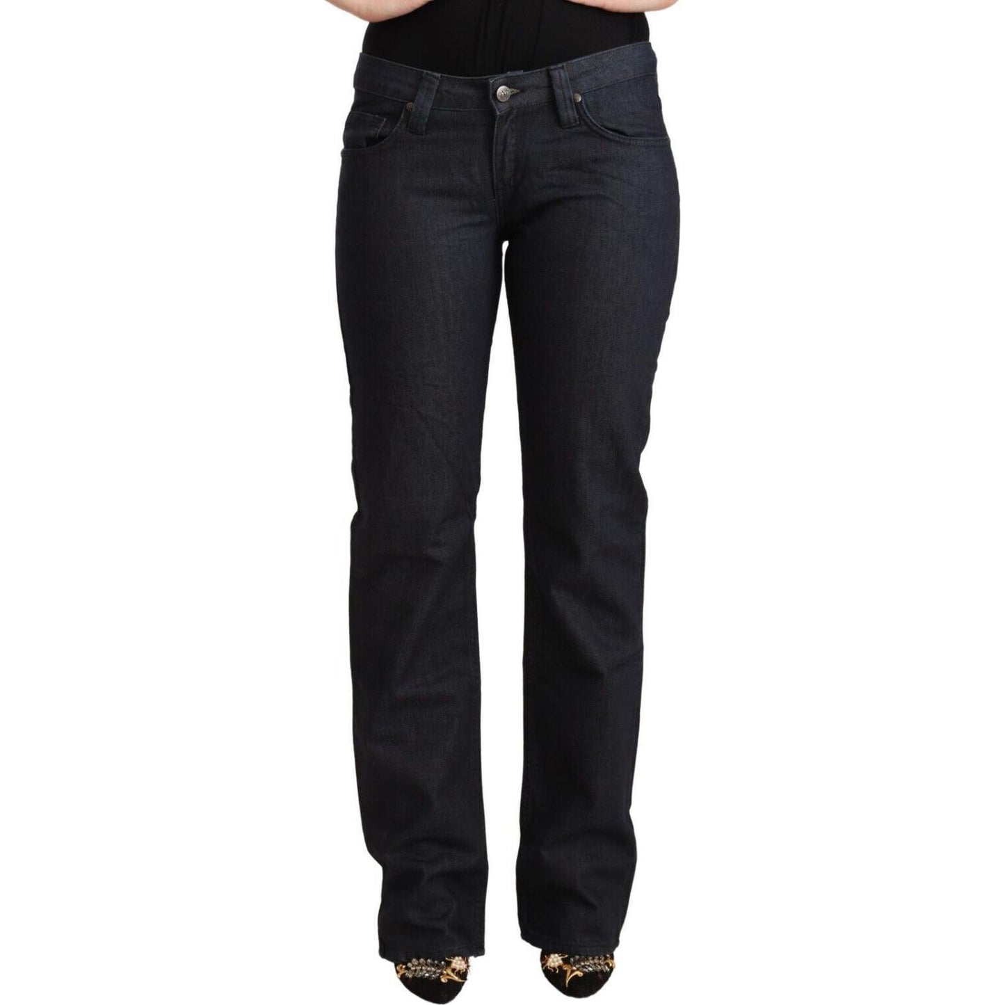 Exte Dark Blue Cotton Stretch Low Waist Straight Denim Jeans