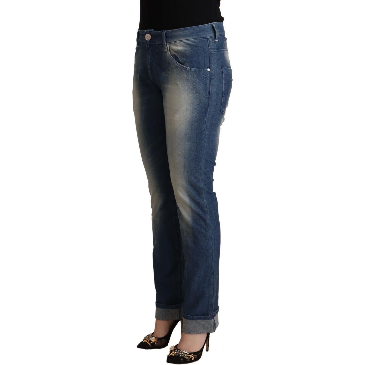 Acht Blue Washed Mid Waist Folded Hem Skinny Jeans