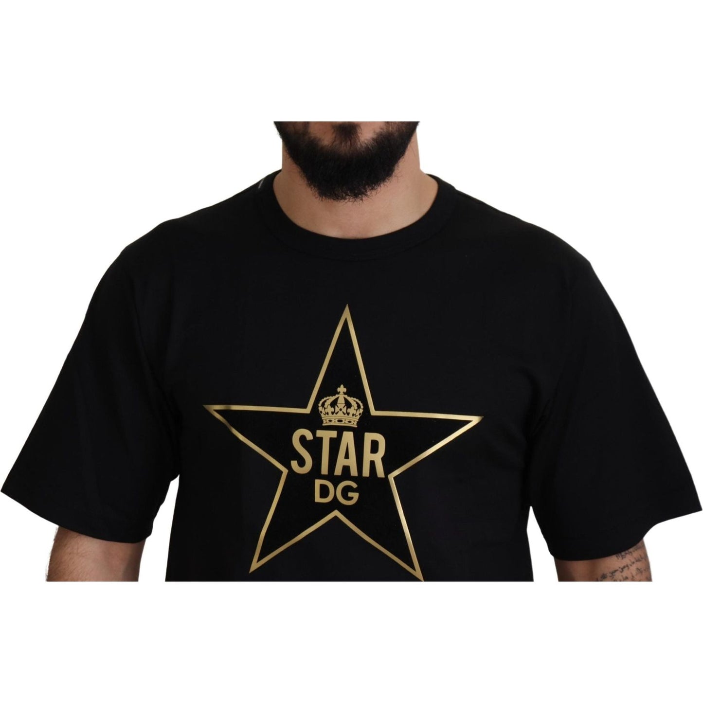 Dolce & Gabbana Black Gold STAR Crown DG Cotton Crewneck T-shirt TSH7506- S